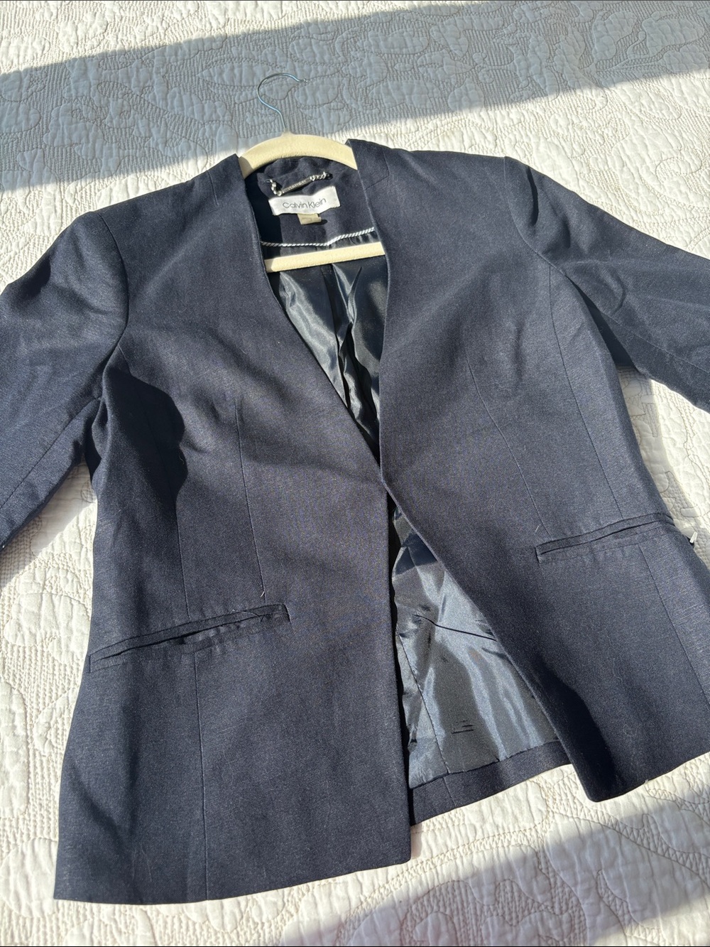 Calvin Klein Women's Navy Collarless Tailored Blazer Jacket